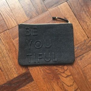 NWOT denim BE-YOU-TIFUL makeup or tablet bag